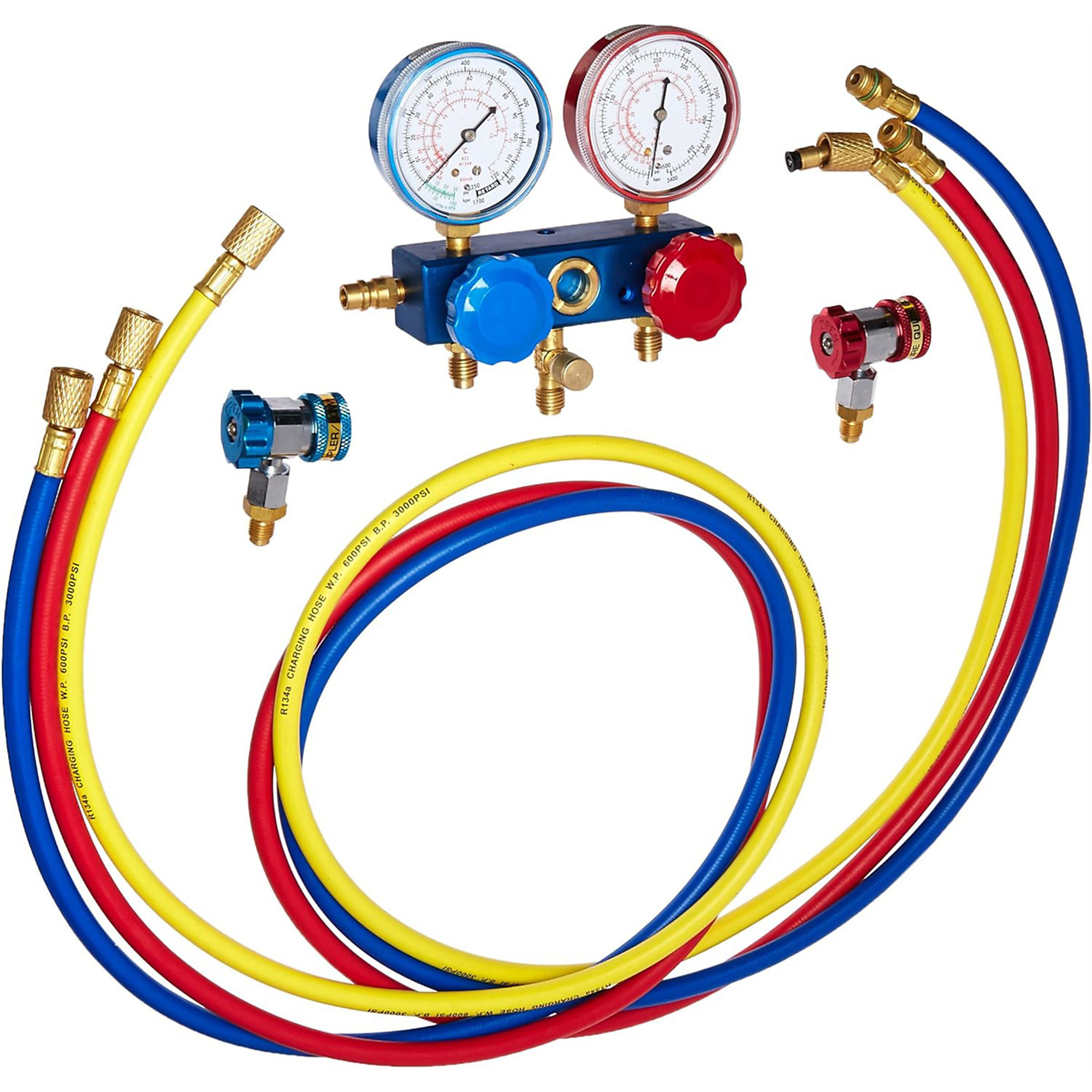 Robinair Aluminum Manifold and Hose Set — 60in. Hoses, R-134A, Color-Coded Gauges and Couplers, Model# ROB49134A